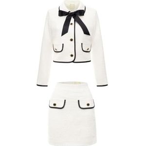 Swing Fashion Witte tweedrok + jas met decoratieve versieringen Ella | maat 38, wit, 38