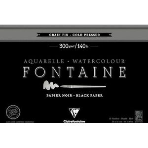 Clairefontaine 975306C – een blok met 4 pagina's tekenpapier, fontein, 15 vellen, fijne korrel, 36 x 51 cm, 300 g, zwart