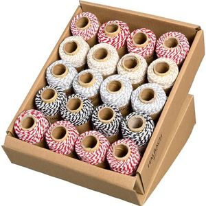 Halbach Seidenbänder Koordset, breedte 1 mm, lengte 25 meter, 20-delig decoratief koord, cadeaulint, koordset, rood en wit koord, kleur: rood/natuur/grijs/zwart