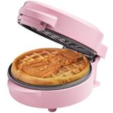 Bestron Mini-wafelijzer met sneeuwpoppatroon, kleine wafelmaker met antiaanbaklaag, voor kinderverjaardagen, familiefeesten, Pasen of Kerstmis, retro design, 550 watt, kleur: roze