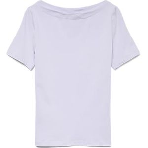 Vero Moda Dames Effen Stretch T-Shirt Basis Top Korte Mouw Bovenkleding met Boothals VMPANDA, Colour:Purple, Size:XS