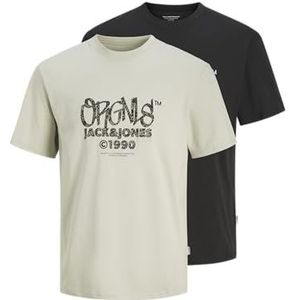 JACK&JONES JORBUSHWICK Box Tee SS Crew Neck 2PK MP, Mineraal Grijs/Pack: w. Black, S