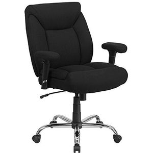 Flash Furniture Hercules Big & Tall managersstoel, 180 kg draagvermogen, draaibare, ergonomische bureaustoel met diepe, getufte zitting en verstelbare armleuningen, metaal, zwarte stof, 1 stuk