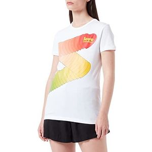 Love Moschino Dames Slim Fit Katoen Jersey Withmulticolor Hearts Trail Print. T-shirt, wit (optical white), 38