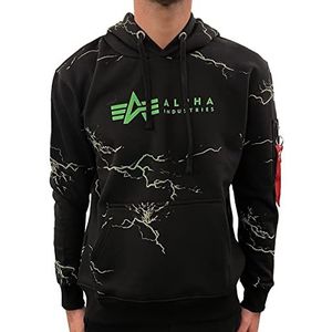 Alpha Industries - Hoodie Lightning AOP - Zwart/Poison Green - Regular Fit