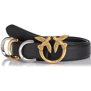 Pinko Cobain Riem H3 kalfsleer glad + lussen, metalen riem, Z99Q_zwart-antiek goud, M dames, Z99q_zwart-antiek goud, M