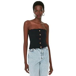 Trendyol Dames getailleerde off-shoulder strapless gebreide blouse, Zwart, M