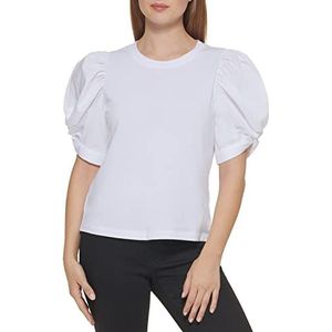 DKNY Dames Puff Sleeve Top in Mixed Media Blouse, Wit, S