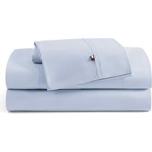 Tommy Hilfiger Lakenset, katoenen percal beddengoed met bijpassende kussensloop, fris en cool, effen Home Essentials (blauw, twin)