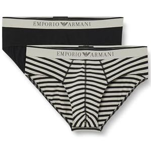 Emporio Armani Heren Stretch Katoen Garen Geverfd 2pack Brief, Zwart/Steen Streep, L, Zwart/Steen Streep, L