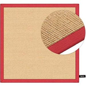 benuta Sisal tapijt met rand vierkant rood 150x150 cm | natuurlijke vezeltapijt voor hal en woonkamer