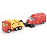 siku 1667, Breakdown Truck with Car, Metal/Plastic, Red/Yellow, Liftable and lowerable towing device