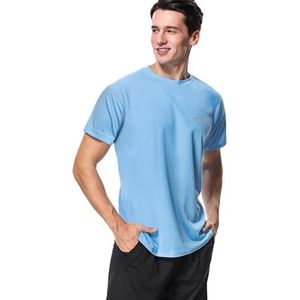 MeetHoo Rash Guard UV-T-shirt voor heren, UPF 50+ Top zonbescherming T-shirt met korte mouwen voor surfen, hardlopen, zwemmen, Blauw, L