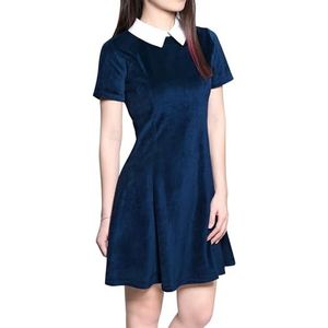 Allegra K Halloween jurken met korte mouwen, Peter Pan, kraag, casual, uitlopend, skater, mini vintage jurk, Blauw, L