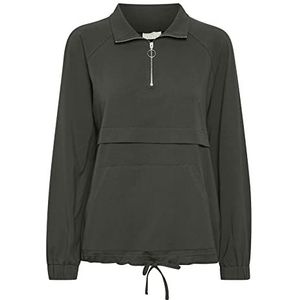 Kaffe Dames sweatshirt met halve rits Up Collar Front Pocket Trekkoord Waist, Grape Leaf