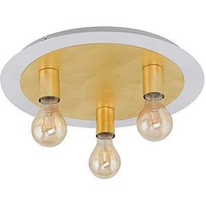 EGLO Passano Led-plafondlamp, 3 lichtpunten, vintage, retro, woonkamerlamp van metaal in wit, goud, slaapkamerlamp, hallamp plafond met E27-fitting, Ø 45 cm