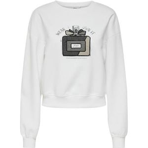 Onlemily L/S Denim Print O-Neck SWT, wit (bright white), S