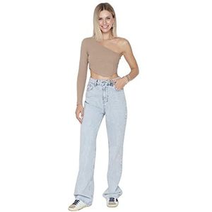 Trendyol Vrouwen hoge taille rechte pijpen wijde pijpen jeans, Lichtblauw, 68