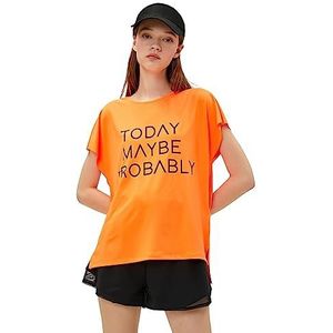 Koton Oversized Sport Slogan bedrukt T-shirt voor dames, Neon Oranje (Ny3), XS