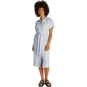 Tommy Hilfiger Dames ESS linnen riem S/S MIDI jurk WW0WW44653, Blauw (Breezy Blue), 64