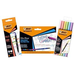 BIC Intensity Pennenset à 18: 6 Dual Tip Brush Pen Pastel viltstiften, 6 fineliner 'Colour Change' en 6 Dual Tip Brush Pastel markeerstiften