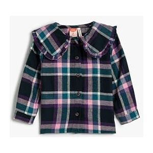 Koton Babygirl Plaid Shirt Wide Peter Pan Neck Ruffle Detail Katoen Soft Touch, Pink Check (2c9), 9-12 Maanden