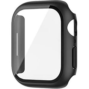 FVKOOG Behuizing met gehard glas, displaybescherming, compatibel met Apple Watch 45 mm, serie 7/8, allround, beschermhoes, ultradun, polycarbonaat-hardshell-koffer, zwart
