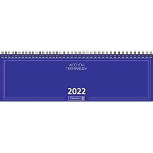 BRUNNEN 1077401302 tafelkalender/dwarsagenda, model 774, 2 pagina's = 1 week, 326 x 102 mm, kartonnen omslag blauw, kalender 2022, Wire-O-binding