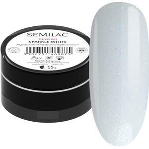 Semilac Builder Thixo Gel Sparkle White 15 g – opbouw met glans voor nagelverlenging en nagelopbouw – uv-led – Tiksotroop & zelfgladmakend – witte cover-gel met glitter