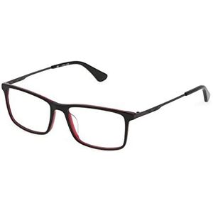 Police VPLD08 bril, rood W/glanzend zwart top, 55 voor heren, rood W/glanzend zwart top