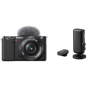 Sony Alpha ZV-E10L | APS-C spiegelloze vlogcamera met verwisselbare lens en 16-50 mm, zwart, 1 verpakking & Sony ECM-S1 | draadloze streaming microfoon ECM-S1