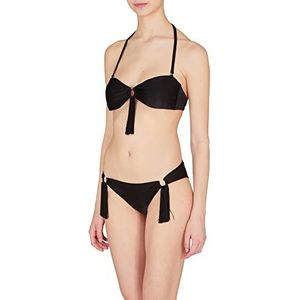 Emporio Armani Swimwear Dames Emporio Armani Fringes Lycra Band en Brazilian Bikini Set, Zwart, XS, zwart, XS