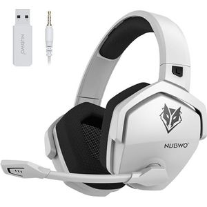 NUBWO G06 Dual Wireless Gaming Headset met Microfoon voor PS5, PS4, PC, Mobiel: 2,4 GHz Wireless + Bluetooth - 100 uur Batterij - 50 mm Drivers - Wit