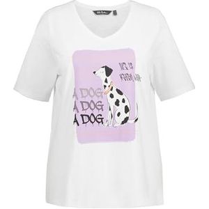 Ulla Popken Dames, hond, klassiek, V-hals, T-shirt met halve mouwen, sneeuwwit, 50/52