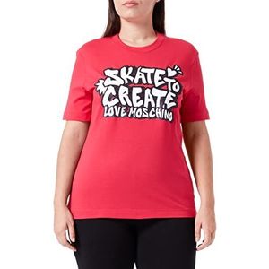 Love Moschino T-shirt voor dames, regular fit, korte mouwen, met glitters, skate om te creëren, rood, 42