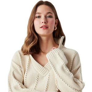 IPEKYOL Dames Openwork Knitwear Sweater, Natural, M