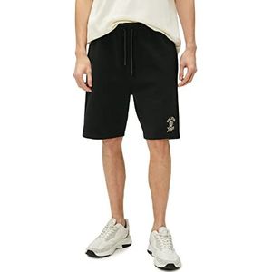 Koton Heren Varsity Trekkoord Slim Fit Geborduurde Pocket Gedetailleerde Shorts, zwart (999), XL