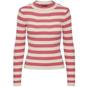 PIECES PCCRISTA LS O-Neck Knit NOOS BC, Hot Pink/Stripes: brede berkenstrepen, L