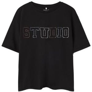 NAME IT Nkfrosalie Ss Nreg Top, zwart, 146-152