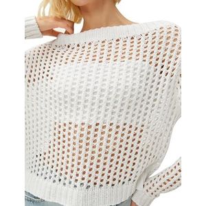 Koton Dames Crop Meshed Ronde Hals Trui Trui, Ecru (010), L