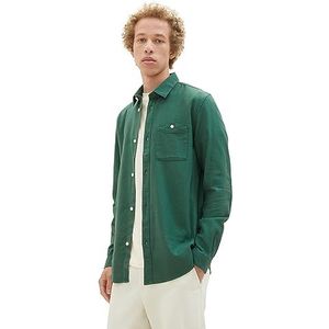 TOM TAILOR Denim Slim Fit Twill overhemd voor heren, van katoen met borstzak, 10778-hunter green, XL