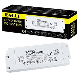 EACLL 12V 60W LED Transformator, AC 240V naar DC 12V 5A, 1-pack, Voor Drive Minder dan 60W MR11 G4 MR16 GU5.3 LED Lamp en LED Strip, LED Voeding Driver Trafo