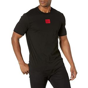 HUGO Geribde T-shirt met ronde hals voor heren, regular fit centerlogo, Raven Zwart, M
