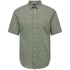 ONLY & SONS Onscaiden Ss Solid Linnen Shirt Noos voor heren, Swamp, XL