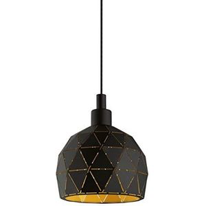 EGLO 33345 Hanglamp Roccaforte, 1 lamp moderne hanglamp van staal in zwart, goud, eettafellamp, woonkamerlamp hangend met E14-fitting, DELONGHI 17 cm