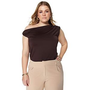 Trendyol Vrouwen Getailleerde Asymmetrische Asymmetrische Kraag Gebreide Plus Size Blouse, Bruin, 2XL, Bruin, XXL