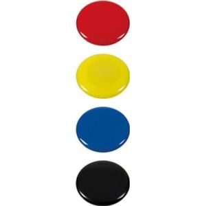 WESTCOTT Zelfklevende magneten 4-pack, 40 mm, rond, elk 1x zwart, rood, blauw, geel E-10826 00
