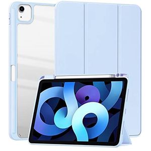 HUEZOE Beschermhoes compatibel met iPad Pro 11 2021/2020/2018, iPad Air 5 2022/iPad Air 4 2020, Smart Cover met harde achterkant, met penhouder, automatische slaap, blauw L transparant