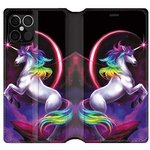 Beschermhoesje voor iPhone 12 Pro Max (leer, motief: eenhoorn, regenboog)