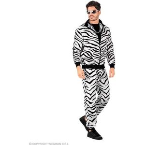 Widmann trainingspak met zebra-dierenpatroon, jaren 80-outfit, joggingpak, badknoop-outfit, carnavalskostuums